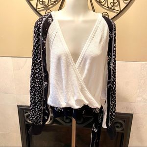 New Free People Women’s Blk & White Loose Top SZ S